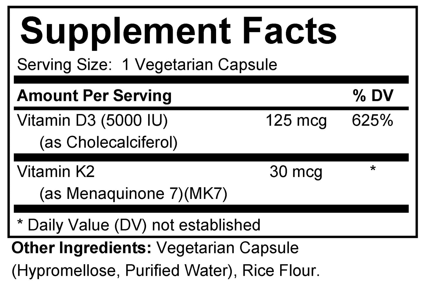 Vitamin D-3 5000 IU + K2 (Capsules)