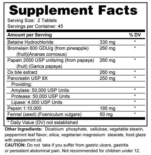 Digestive Enzymes Plus HCL & Ox Bile